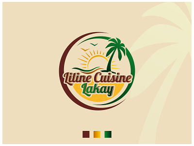 🌴 Palm tree Sun with sand logo caribbean food mukbang logo