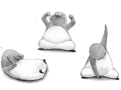 Workout character exercise graphite illustration pencil penguin workout