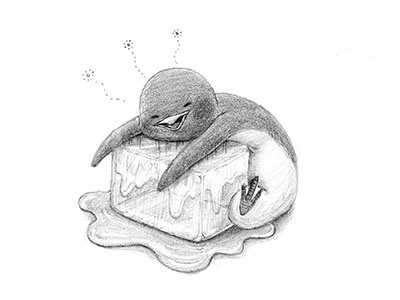 Cooling Off graphite hot ice illustration pencil penguin summer