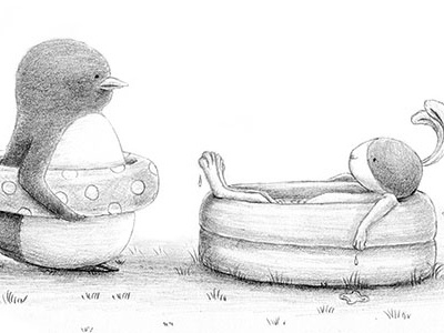 Summer Pool bunny graphite hot illustration pencil penguin pool rabbit summer