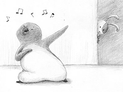 Musical! bunny graphite illustration music musical pencil penguin rabbit sing song