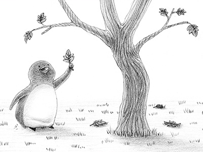 Leaf Fall autumn drawing fall graphite illustration leaf pencil penguin tree