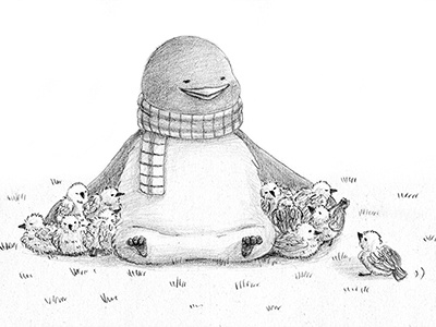 Snuggle Up! bird cold drawing graphite illustration pencil penguin snuggle warm winter