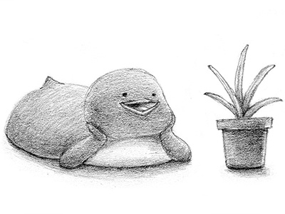 Afternoon Chat character chat drawing graphite illustration pencil penguin plant