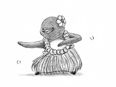 Hula! black and white cute dance drawing gwen penn hawaii hula illustration kawaii pencil penguin