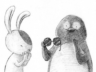 Summer Time character graphite humor illustration pencil penguin rabbit summer