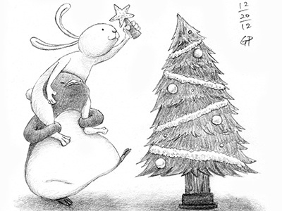 Happy Holidays bunny character christmas graphite holiday humor illustration pencil penguin rabbit winter