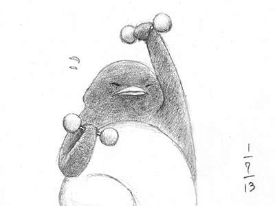 Exercise character exercise graphite humor illustration new year pencil penguin