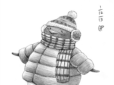 Winter Layers character cold graphite humor illustration pencil penguin winter