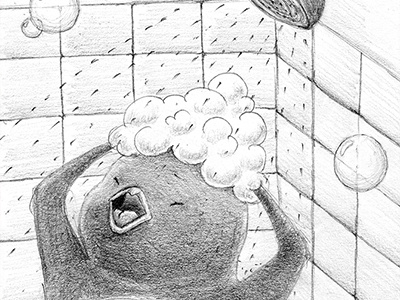 Sing in the Shower character graphite humor illustration pencil penguin shower sing