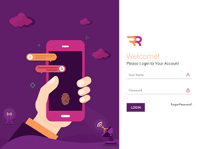 Login screen banking single page colorful design illustration mobile uiux website