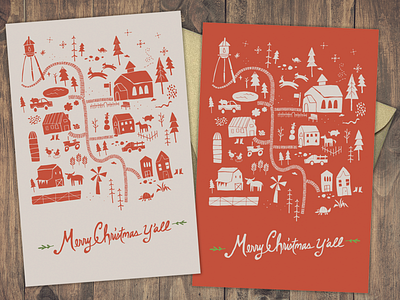 Country Christmas Card Design americana christmas christmas card design drawing illustration