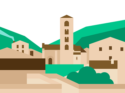 Beget beget catalonia catalunya church city color design geometric house houses illustration medieval mountain spain town vector village