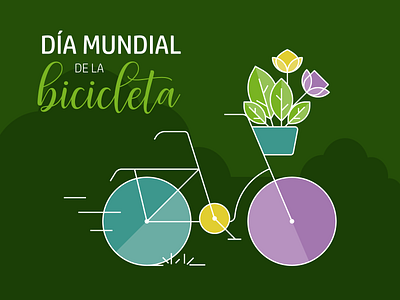 Día mundial de la bicicleta bicycle bike eco flores flowers geometric green lineal vector