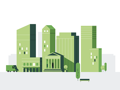 City bank buildings city color green illustration skyline tree vector