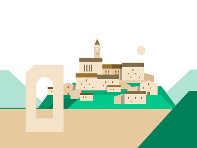 catalonia small town city illustration landscape medieval town vector