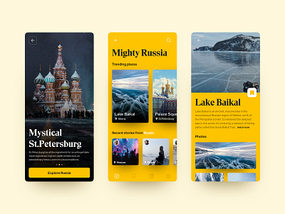 Travelguide Concept App aesthetics android baikal concept design guide ios petersburg russia sketch sketchapp travel travel app uidesign uiux voyage yellow