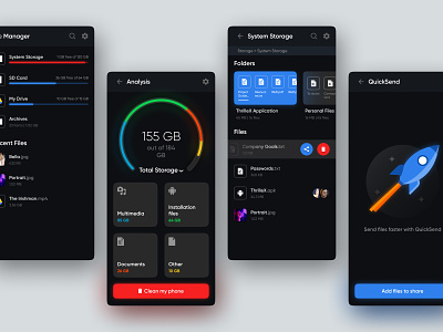 File Manager aesthetics analysis android cards colorful dark dark theme design figma file file manager interface ios minimal stats ui uiux uiuxdesign unsplash vector