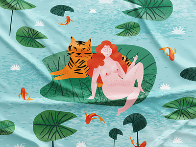 Naked Annie bloom design flat flower girl green illustration naked nature orange tiger vector water