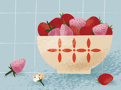 Strawberry berry bloom book childrens book design flat flower green illustration nature vector