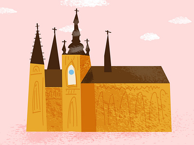 Prague Castle castle city design flat illustration map pink prague vector