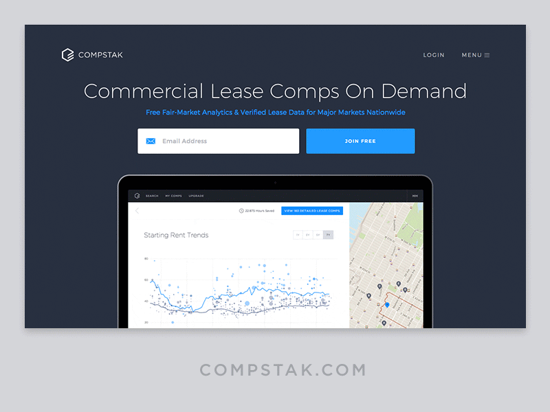 CompStak Landing Pages blue cre maps parallax real estate tech