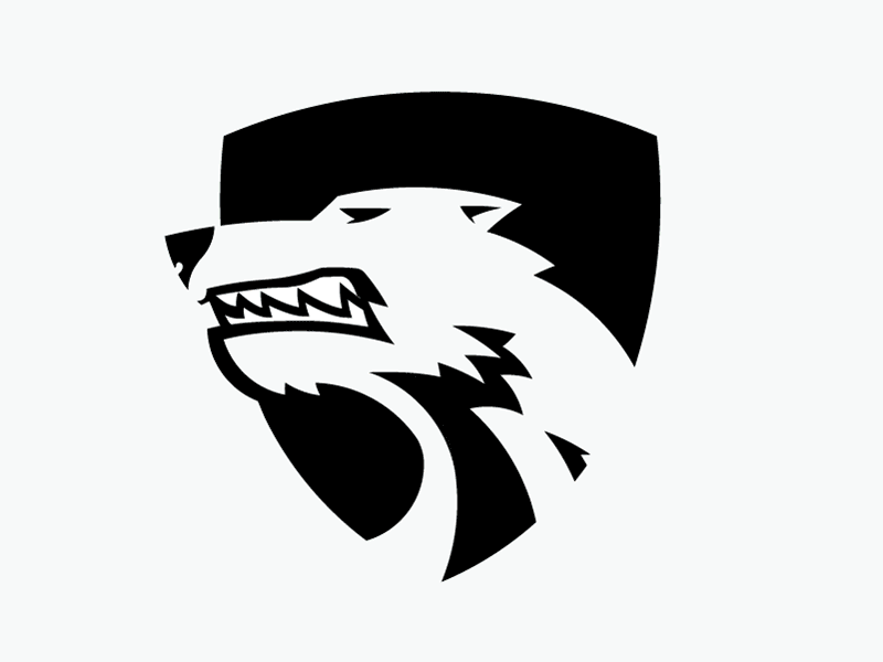 Wolf emblem logo negative space sabretooth wolf