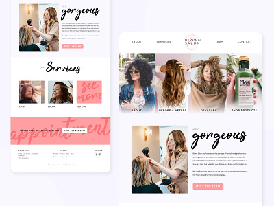 Blown Hair Salon beauty clean ui girly hair hair salon hairdresser homepage landing page layout modern design pink uidesign ux website