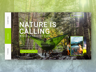 Camping On Repeat Dribble camping hammock hiking landing page design national parks ui website