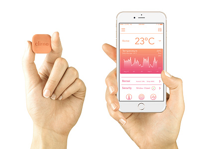 Clime iOS App and Sensor clime gradient hand industrial design ios8 iphone6 orange photo pink product design sensor