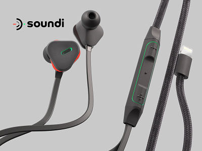Soundi earphones 3d branding earphones headphones industrial design logo render technology