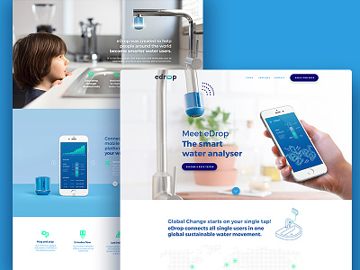 eDrop smart water analyzer blue device id iot landing page ui ux web