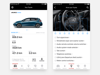 My Toyota iOS assistant auris automotive car distance engine hybrid location manual mobile toyota ui