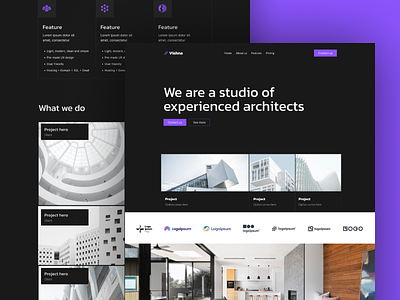 Vishna architects architecture dark design landing page logo violet