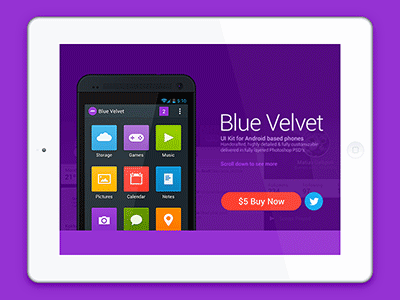 [GIF] Blue Velvet - UI Kit for Android based phones android clean minimal mobile purple template ui ux