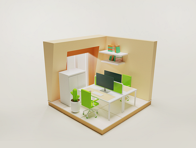 tiny office cinema4d office space redshift3d