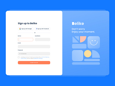 Sign up account form graphic design ui
