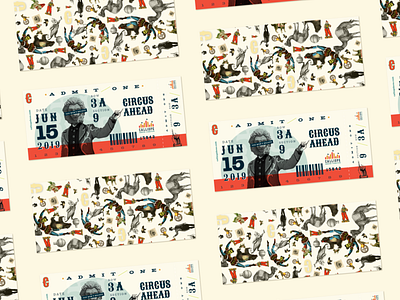 Calliope Circus Ticket Design brand identity branding circus collage dada design graphic design halftone illustration ticket ticket booking ticket design ticketing typography