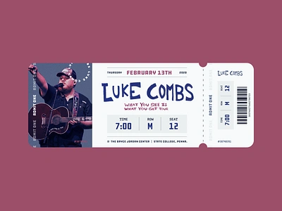 Luke Combs Ticket Stub design flat flat design graphic design luke combs photoshop sketchapp ticket ticket design ticket stub ticketing tickets type typography vector