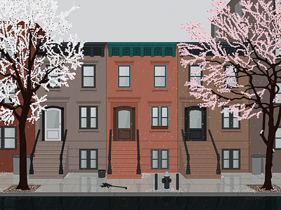 A Year: Blossoms afternoon broklyn dvg illustrator photoshop rain seasons sketch spring street vector art