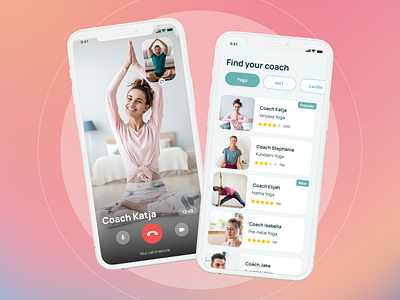 Live yoga coach sessions clean app clean interface coaching coaching app component design live coaching ui ui design ui designer uxui video call video chat yoga app