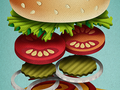 Burger bread burger cheese illustration onion tomatoes vintage