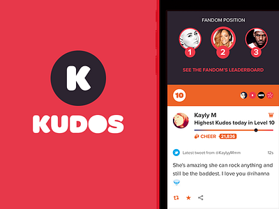 Kudos - The fan reputation and reward app android app gamification ios kudos mobile pink purple social media starcount ui ux