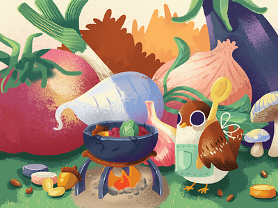 Gazpacho art bird colorful cooking design fantasy illustration nature painting photoshop soup vegetables