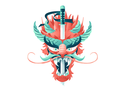 Dragon chinese dragon illustration katana oriental samurai sword