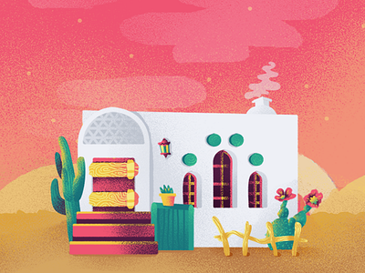 Casita architecture colorful desert home house illustration scene sunset