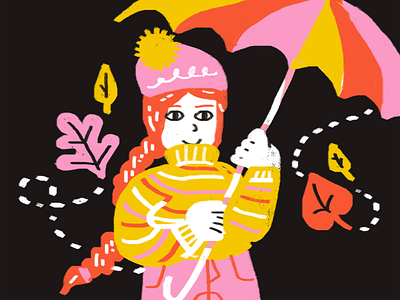 🍂 art autumn colorful design fall girl illustration leaves painting umbrella