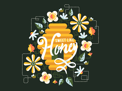 Buzz Buzz art bee colorful design floral flowers honey illustration illustrator script shapes type typography vector