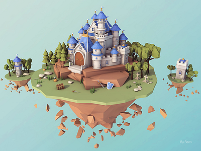 The Castle In The Sky 3d c4d castle illustration island tree