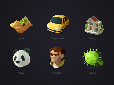 LowPoly iconset 3d building car icon iconset lowpoly pandar